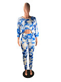 Digital Printed Middle Sleeve T-shirt Pleated Trousers Two-piece Set SHA-6145