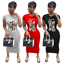 Fashion Spades Q Digital Print Short Sleeves Dress OM-1160