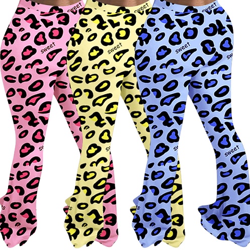 Women's Leopard-print Medium Waist Flared Trousers OYF-8218