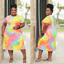 Tie-dyed Plus-size Short Sleeve Mid-length Dress BER-8015