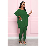 Solid Color Long Sleeve Tight Pants Casual  2 Pieces Set BS-1222