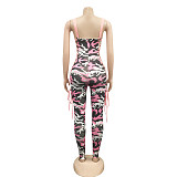Camo Print Side Hollowed-out Band Sleeveless Jumpsuit BY-3647