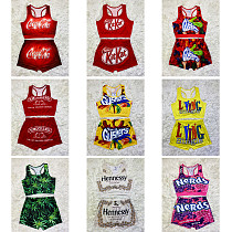 Women's Sexy Graphic Print Tank Top Yoga Shorts Suit SHD-9432