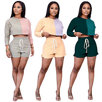 Women's Matching Color Long Sleeve Shorts Two-piece Set ME-673