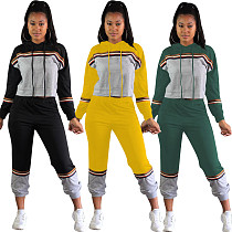 Fashion Splicing Color Hoodie Casual Pants Two-piece Set OY-6216