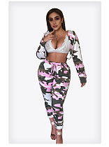 Women's Camouflage Hooded Jacket Skinny Pants Suit MR-9013