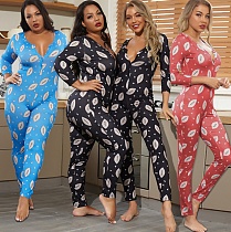 New Printed V-neck Long-sleeve Button Jumpsuit OSS-20756