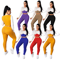 Ribbed Matching Color Crop Top Skinny Pants 2 Pieces TR-1071
