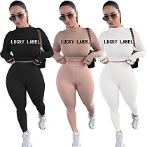 Lettered Long Sleeve Breathable Skinny Pants Two-piece Set SQ-6249