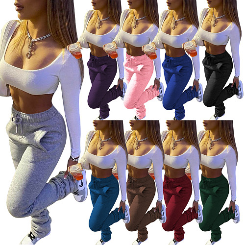Thickened Sweater Fabric Sports Drawstring Stack Pants with Pockets CH-8139