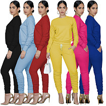 Solid Color Round Neck Long Sleeves T-shirt Stacked Pants Set WY-6712