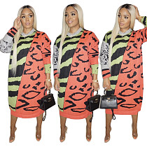 Plus-size Matching Colour Print Long Sleeve Dresses YIY-5225