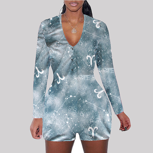 Autumn Constellation Print Long Sleeve Skinny Onesies SHD-9450