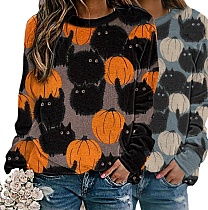 Winter Printed Round Neck Long Sleeve Outwear Pullover MA-387
