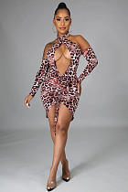 Women's Leopard-print Sexy Off Shoulder Skinny Dress MZ-2594