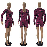 Fashion Floral Sleepwear Long Sleeve V Neck Bodycon Onesies SHD-9449