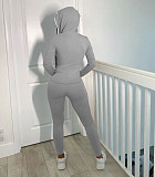 Solid Long Sleeve Hooded Zipper Top Pants Matching Set YS-8720