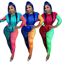 Colorful Tie-dye Printed Long Sleeve T-shirt Pants Two Piece Set OY-6239