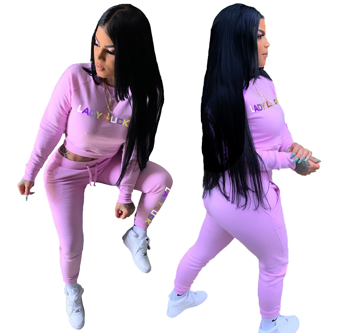 US$ 9.75 - Fashion Long Sleeve T-shirt Crop Top Sweatpants Two Piece Outfit MLS-3512 - www.rose