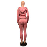Solid Color Zipper Hoodie Skinny Pants Two Pieces Set KDN-1131