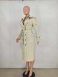 Women Casual Solid Color Double Breasted Long Trench Coat YD-8334