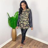 Camo Printed Single-breasted PU Leather Spliced Long-sleeve Jacket LP-6263