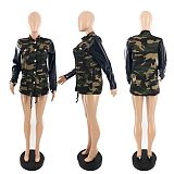 Camo Printed Single-breasted PU Leather Spliced Long-sleeve Jacket LP-6263
