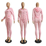 Fall Solid Color Zip-up Jacket Legging Two-piece Set CN-0049