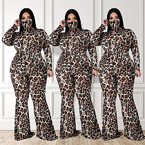 Leopard Print Long Sleeve High Waist Jumpsuit Without Mask HZM-7137