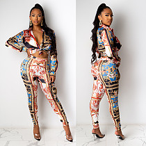 Colorful Printed Long Sleeve Shirt Skinny Pant Two Piece Set CY-2383
