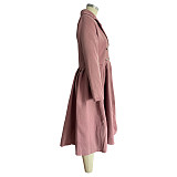 Fashion Solid Color Double-breasted Long Sleeve Trench Coat OMF-2500