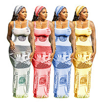 Fashion Dollar Print Strap Floor Length Bodycon Long Dresses SFY-227