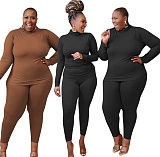Women's Solid Stretch Long-sleeved T-shirt Leggings 2 Pieces OSS-21038