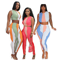 Women Stitching Color Sleeveless Vest Leggings Two Piece Set XY-9082