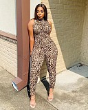 Women Vintage Leopard Printed Sleeveless Bodycon Jumpsuits KY-3055