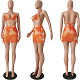 Tie-dye Print Sexy Mesh Patchwork Bikini Two Piece Dress Set CM-2109
