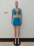 Sexy Sleeveless Lace Up Slim Crop Top Skirt Two Piece Set AL-237
