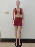 Sexy Sleeveless Lace Up Slim Crop Top Skirt Two Piece Set AL-237