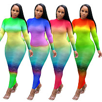 Gradient Color Perspective Long Sleeve Sexy Bodycon Dress YF-9506