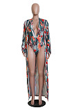 Fashion Print Cape Bikini Swimsuits Backless Bodysuits 2Pieces YS-8318