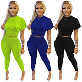 Slim Waisted Short-sleeved T-shirt Leggings Two Piece Outfits DM-8170