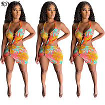 Summer 2021 Bandage Halter Print Clubwear Bodycon Dresses YIY-5280