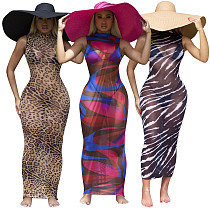 Summer Mesh Perspective Print Bodycon Sleeveless Long Dress JP-1035