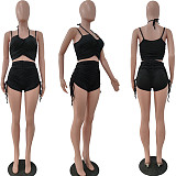 Women Halter Drawstring Crop Tops Shorts Bodycon Two Piece Set JP-1028
