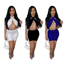Solid Color Women Halter Sleeveless Bodycon Hollow Out Rompers KXL-815