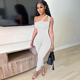 Women One Shoulder Sleeveless Solid Color Bodycon Jumpsuit MOF-6621