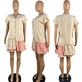 Summer Short-Sleeved Asymmetric Single-Breasted Ruffled Dress YYUAN-6596