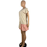 Summer Short-Sleeved Asymmetric Single-Breasted Ruffled Dress YYUAN-6596