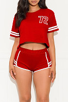 2021 Summer Sides Stripes Letter Embroidery Short Sleeve Crop Top Sport Shorts Two Piece Outfit YYUAN-6550