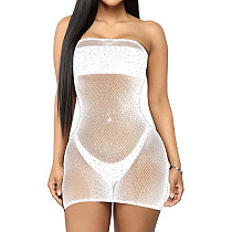 Solid Mesh Perspective Tight-Fitting Wrapped Chest Strapless Beach Cover Up Dress SMR-10045